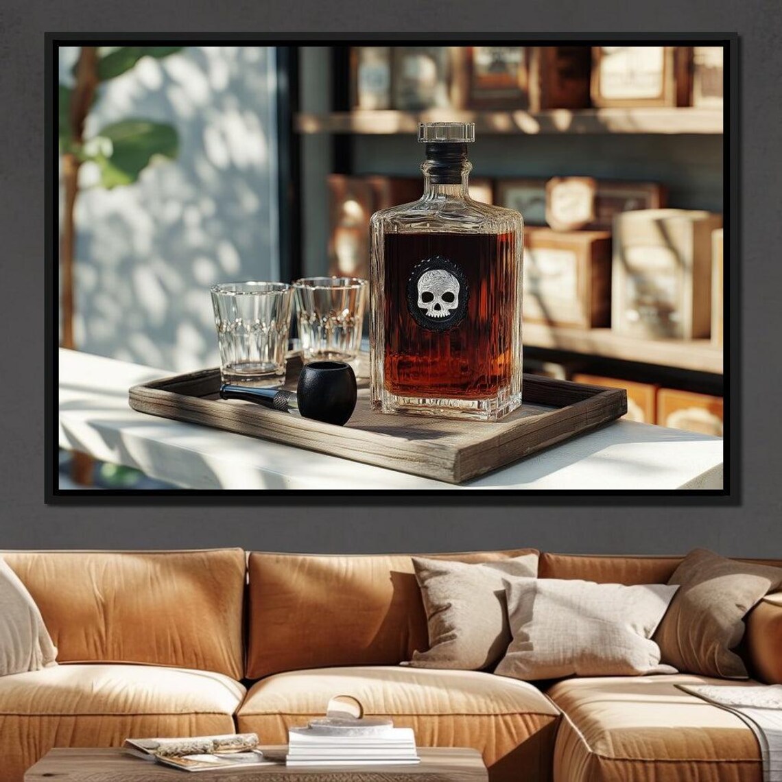 Skull Whiskey Decanter Crystal Glasses Dark Elegant Bar Room Art Print - Image 4