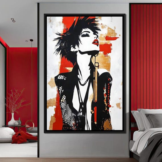 Electric Reverie Rebellion Bold Urban Home Decor Art Modern Red Orange Statement Piece By Nichecanvas
