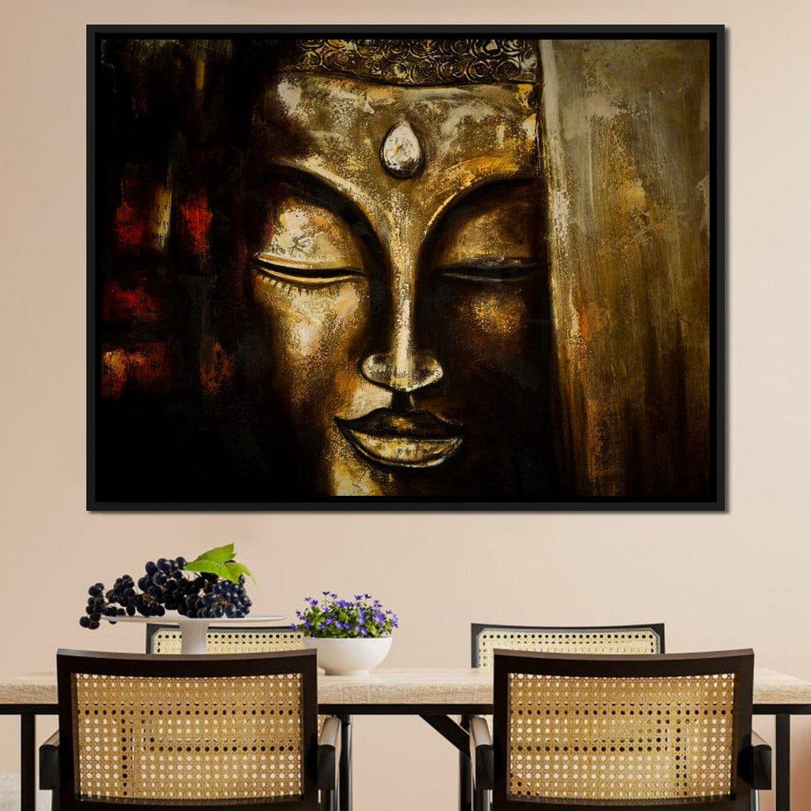 Serene Golden Buddha Face Meditation Zen Tranquil Wall Decor Poster