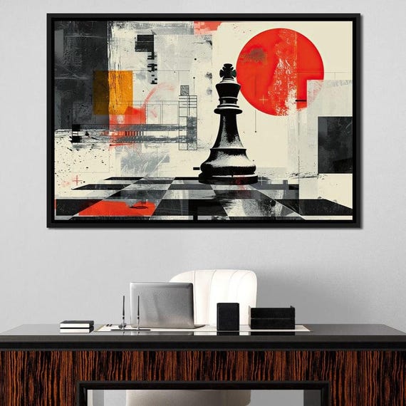 Lunar Conquest Chess Encounter Modern Chess Wall Art Cosmic Game Decor Colorful Abstract Home Decor Geometric Design By Nichecanvas