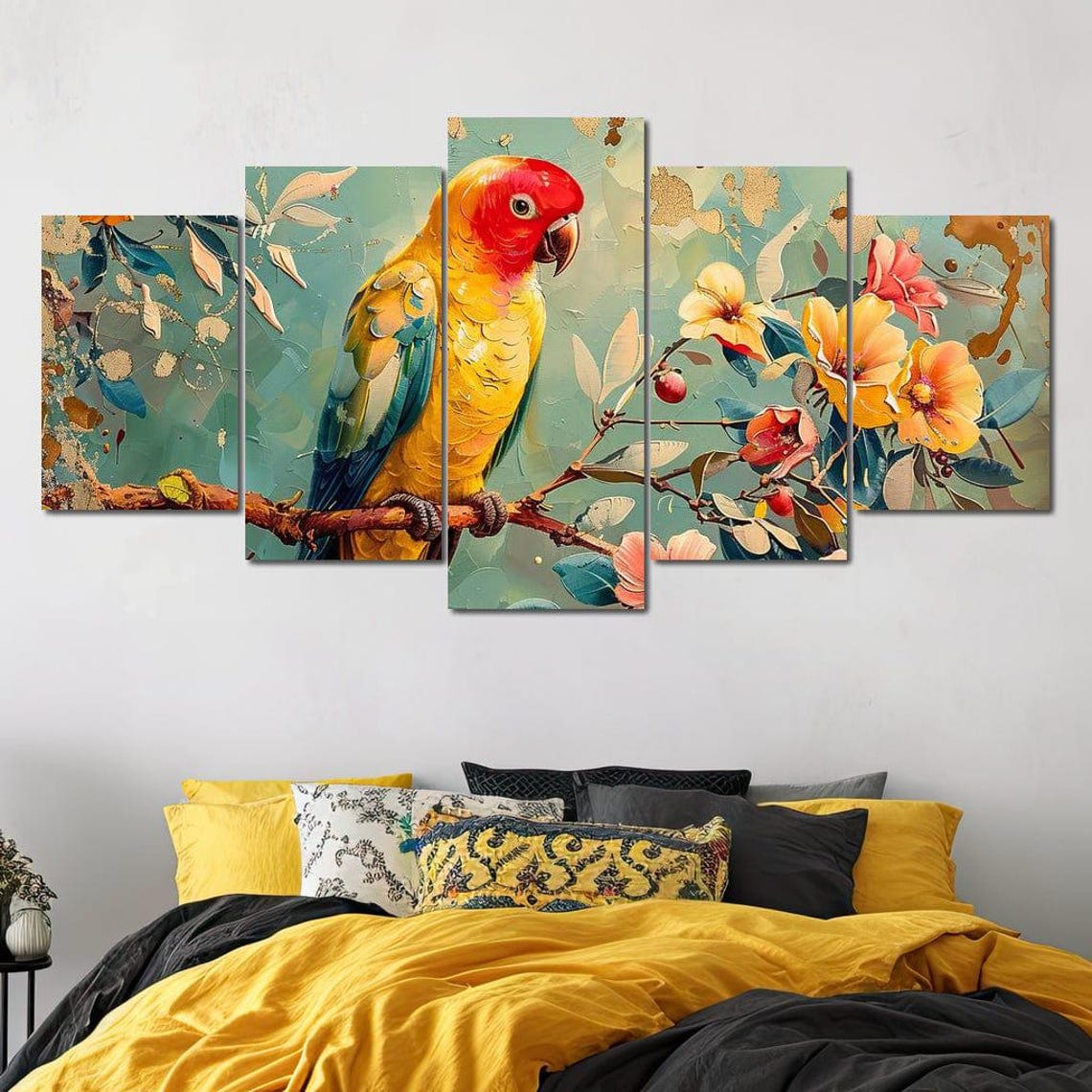 Vibrant Sun Conure Parrot Blossom Branch Floral Bird Wall Art Poster - Image 4