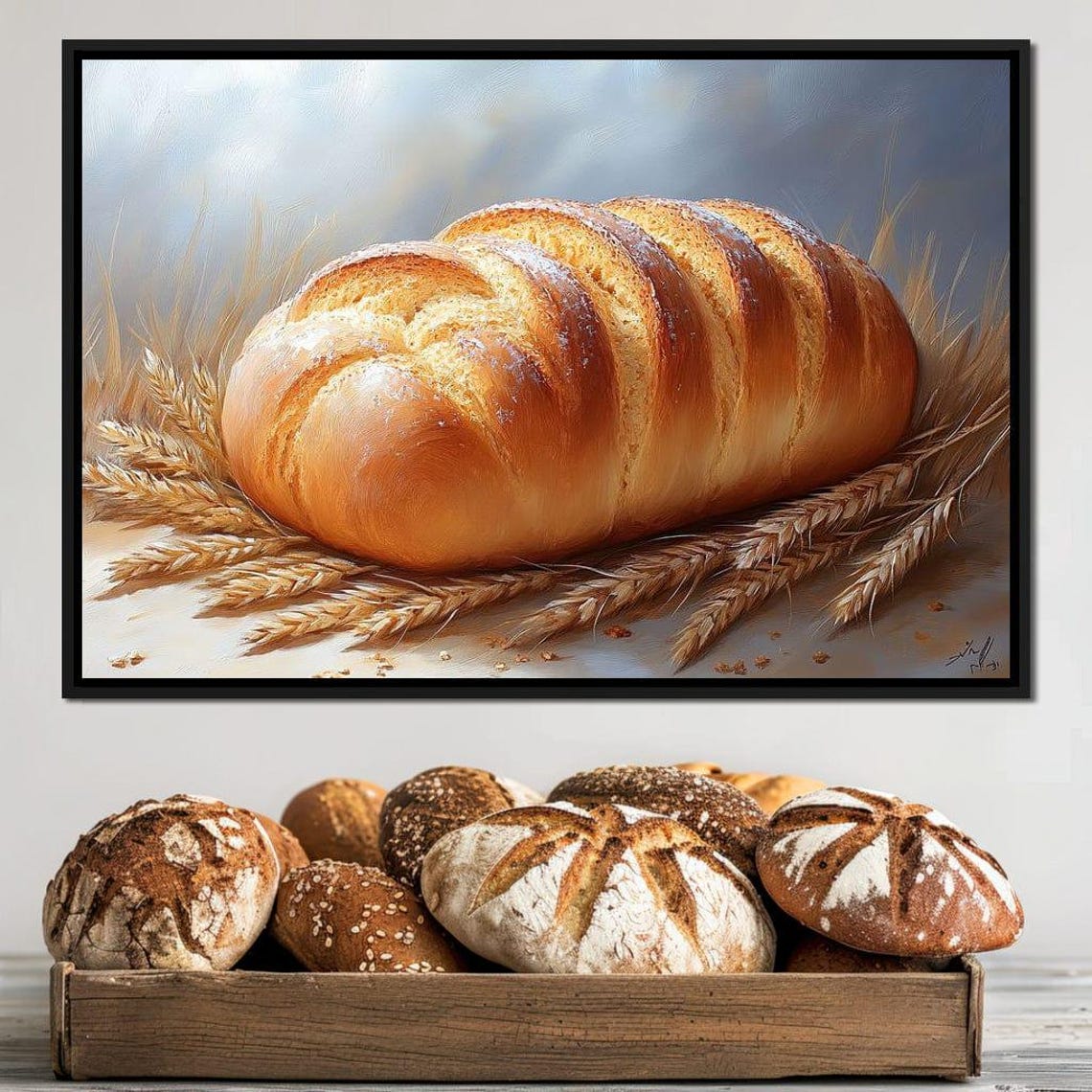 Golden Braided Bread Loaf Wheat Stalks Rustic Bakery Kitchen Poster - Image 3
