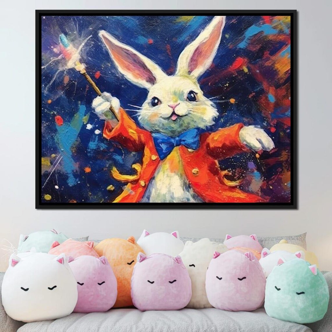 Bunny Magician Wand Red Coat Blue Bowtie Whimsical Kids Art Print - Image 3
