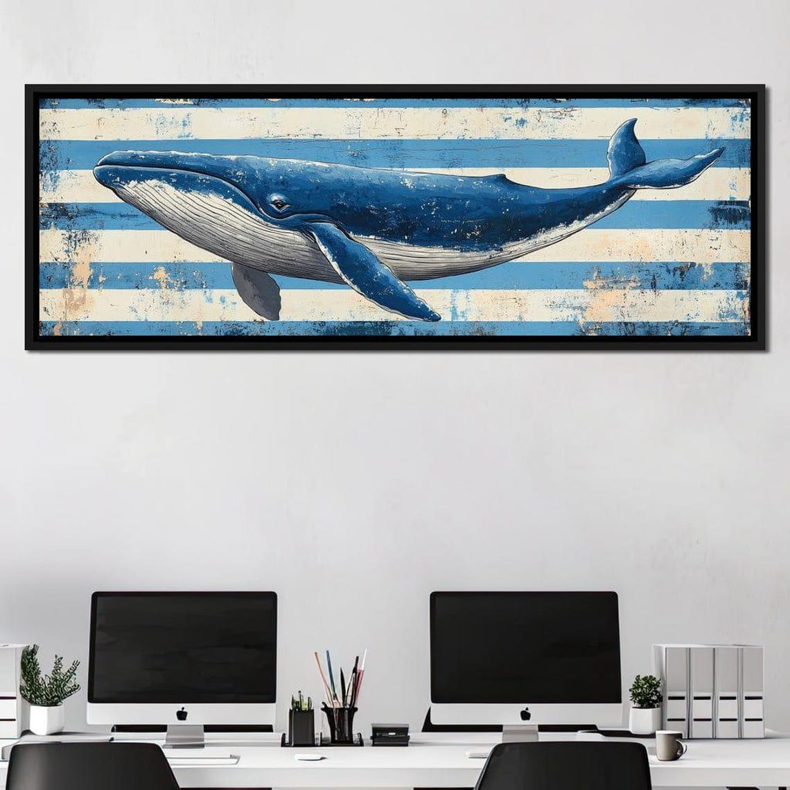 Blue Whale Distressed Striped Coastal Nautical Ocean Decor Poster - Image 3