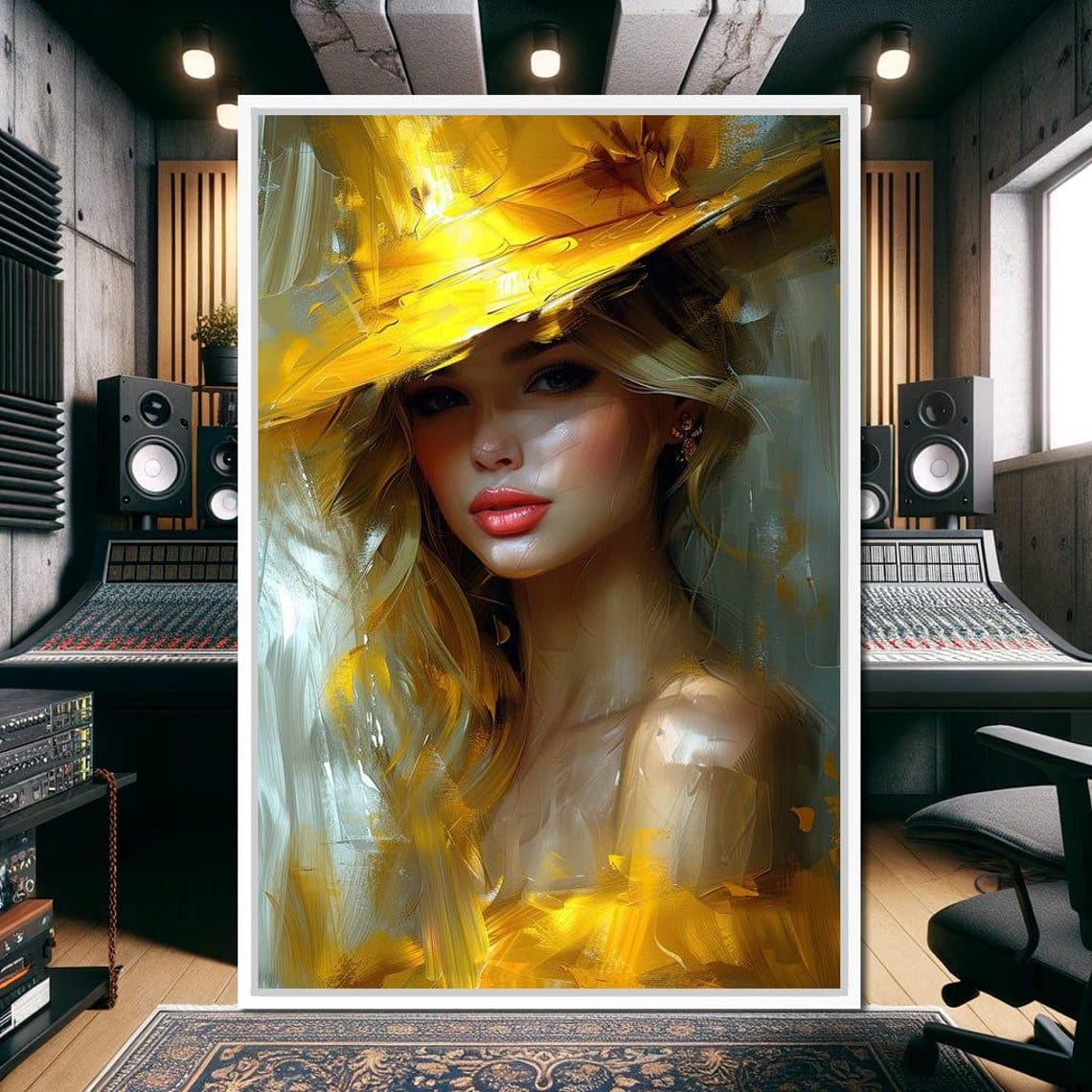 Golden Hat Beauty Sunlit Blonde Elegant Oil Portrait Wall Art - Image 2