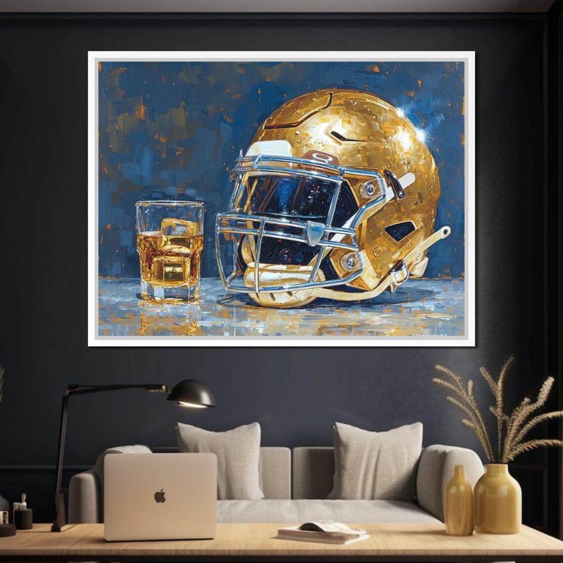Golden Football Helmet Whiskey Glass Game Day Man Cave Sports Print - Image 4