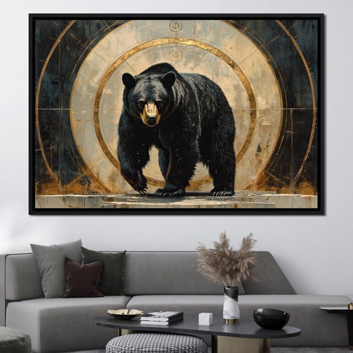 Black Bear Golden Portal Ring Dark Majestic Wildlife Statement Poster