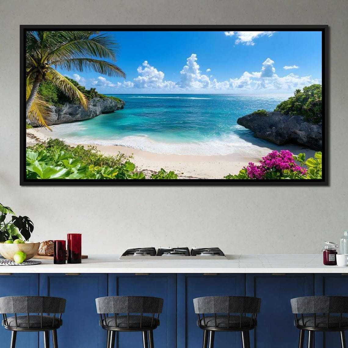 Tropical Beach Cove With Tall Palms And Turquoise Water Poster - Image 4