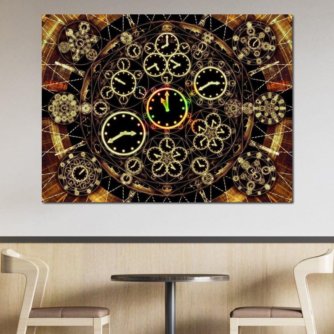 Circles Of Time Abstract Wall Art With Artistic Clocks Psychedelic Colors Fantasy Geometric Design Whimsical Decor By Nichecanvas - Image 2