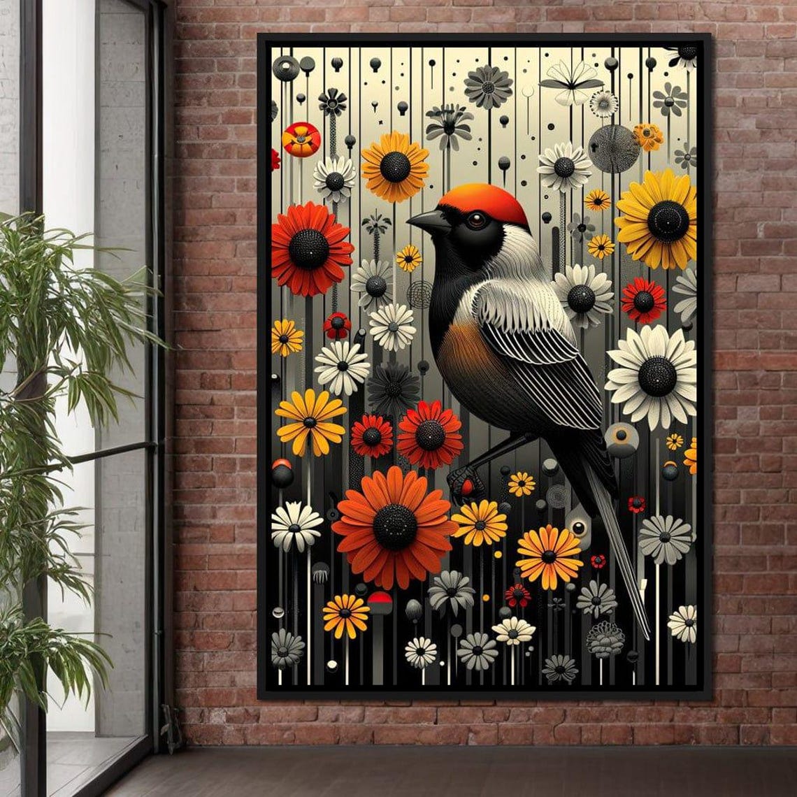 Songbird Among Daisies Modern Floral Bird Art Print Botanical Decor - Image 4