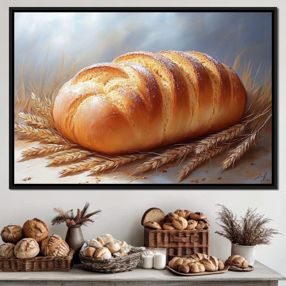 Golden Braided Bread Loaf Wheat Stalks Rustic Bakery Kitchen Poster - Image 4