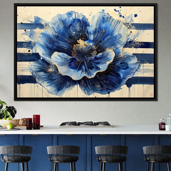 Sapphire Petal Drift Floral Art Blue Wall Art Abstract Home Decor Bold Colors Nature Inspired Modern By Nichecanvas