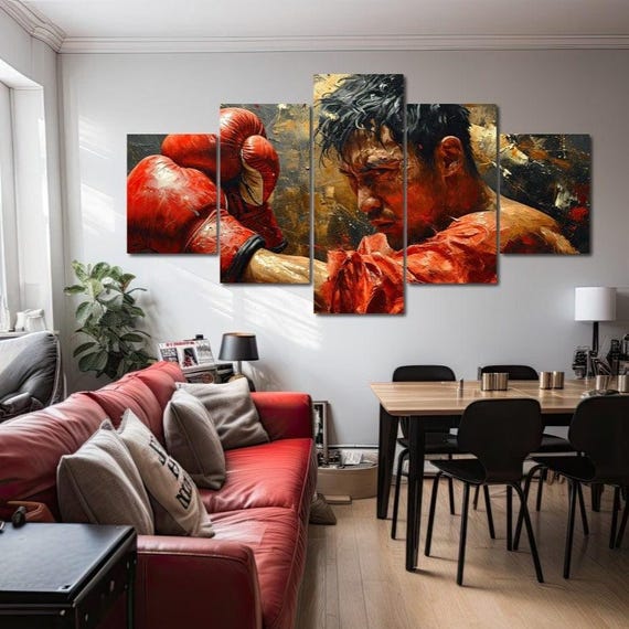 Boxing Valor In Red Fighter Wall Art Empowerment Home Decor Sport Gym Art Bold Colors Passionate Painting By Nichecanvas