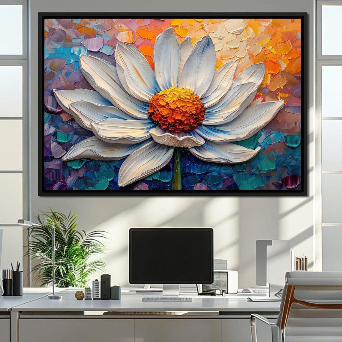 Giant White Daisy Orange Center Bold Colorful Floral Wall Art Poster - Image 3