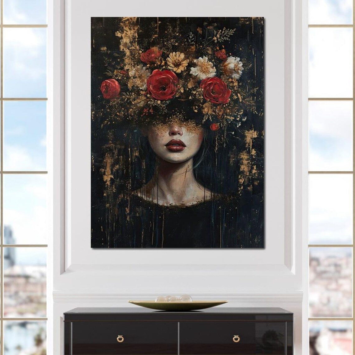 Bloom of the Nightfall, Surreal Floral Portrait Art Print - Image 3