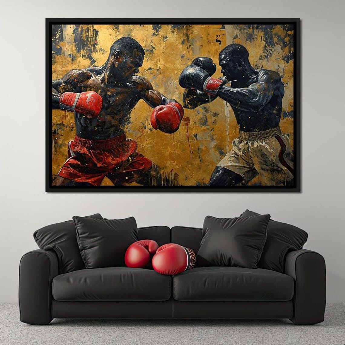 Boxing Duel Two Fighters Gold Splash Dynamic Sports Wall Art Poster