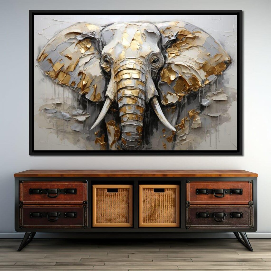 Silver and Gold Elephant Portrait, Modern Safari Art Print - Image 2