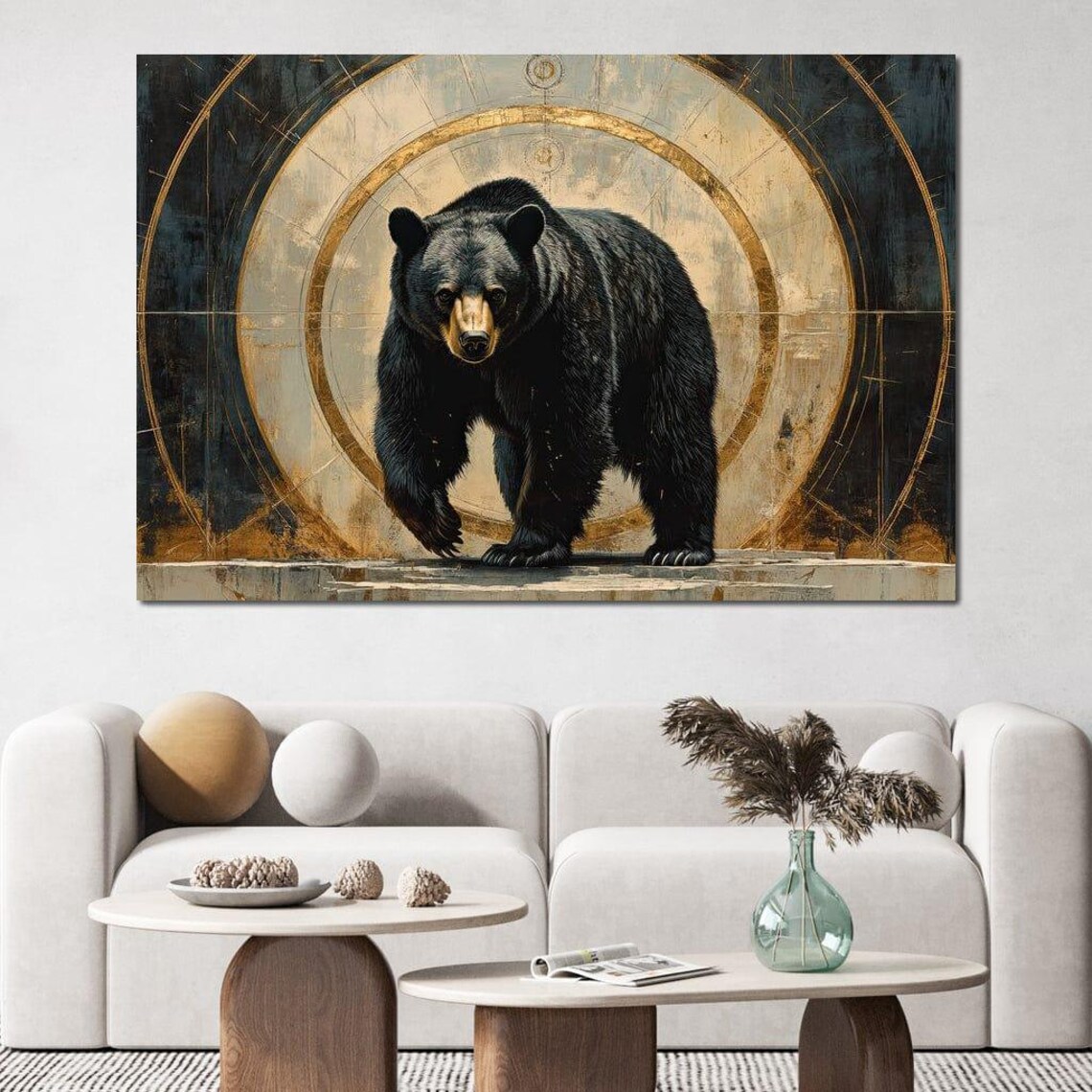 Black Bear Golden Portal Ring Dark Majestic Wildlife Statement Poster - Image 3