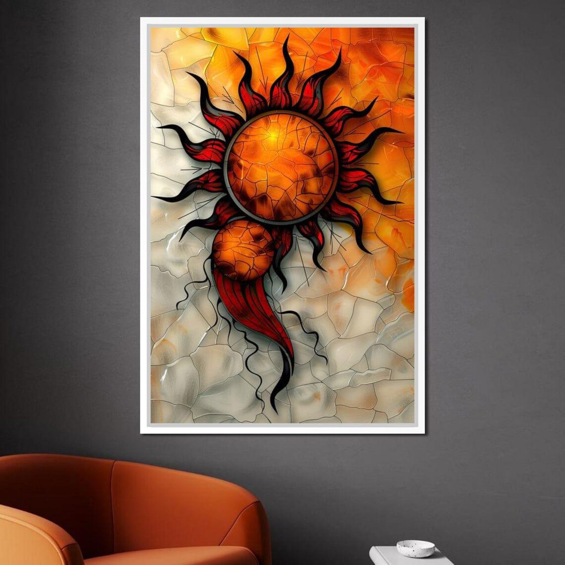 Blazing Crackled Sun Stained Glass Orange Radiant Wall Art Poster - Image 2