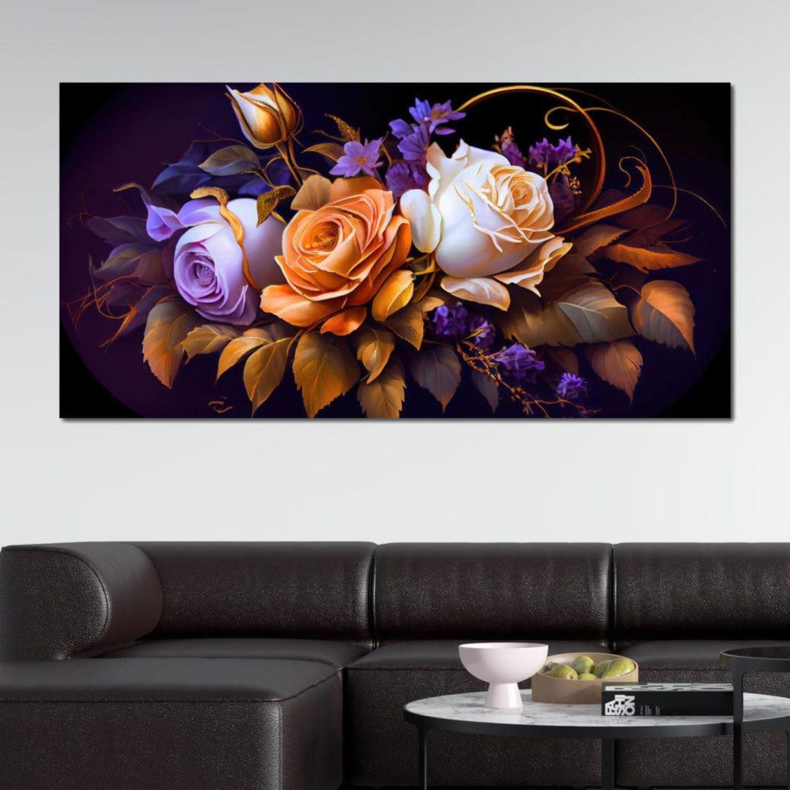 Tangerine White Rose Bouquet Midnight Glow Floral Wall Art Poster - Image 2