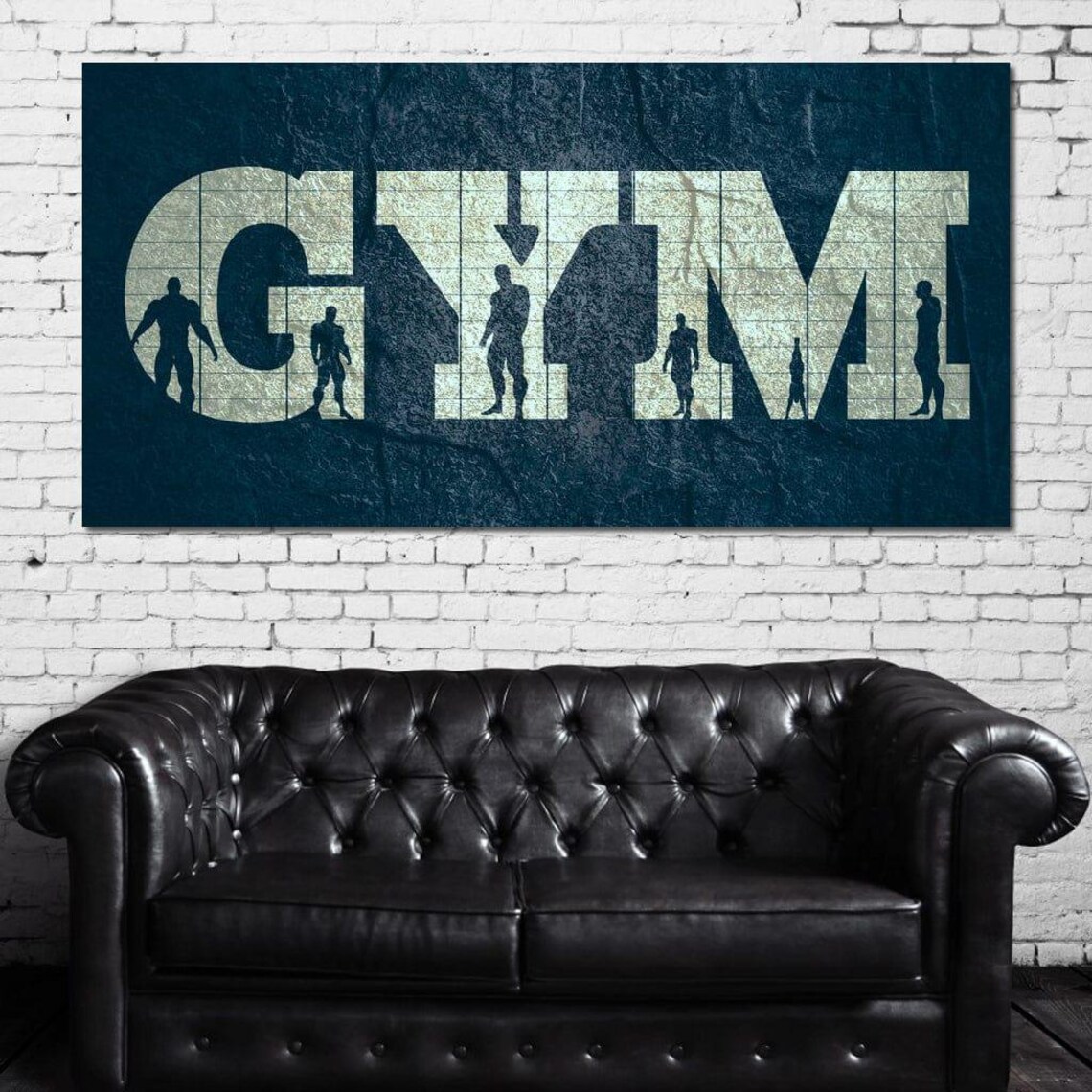 GYM Grunge Letter Silhouette Lifters Dark Blue Fitness Wall Poster - Image 4