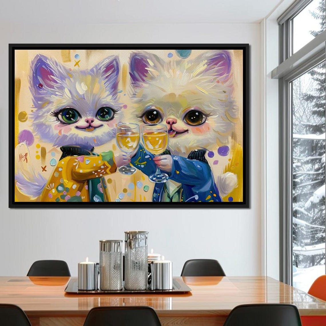 Cute Kittens Toasting Champagne Celebration Whimsical Cat Wall Art - Image 3