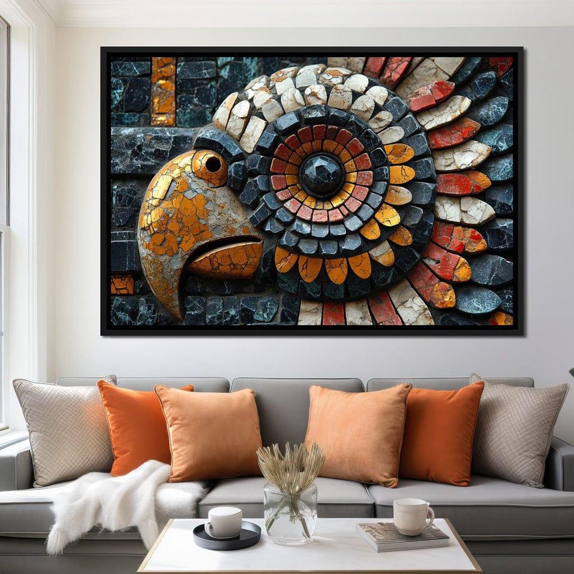 Mosaic Serpent Head Aztec Inspired Stone Tile Geometric Art Print