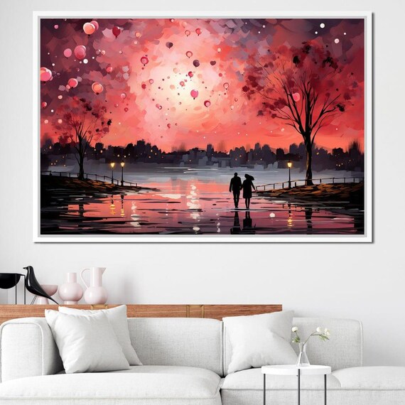 Romantic Metal Pastel Dream Couple Wall Art Love Theme Pink Red Orange Cozy Home Decor Heartfelt Gift By Nichecanvas