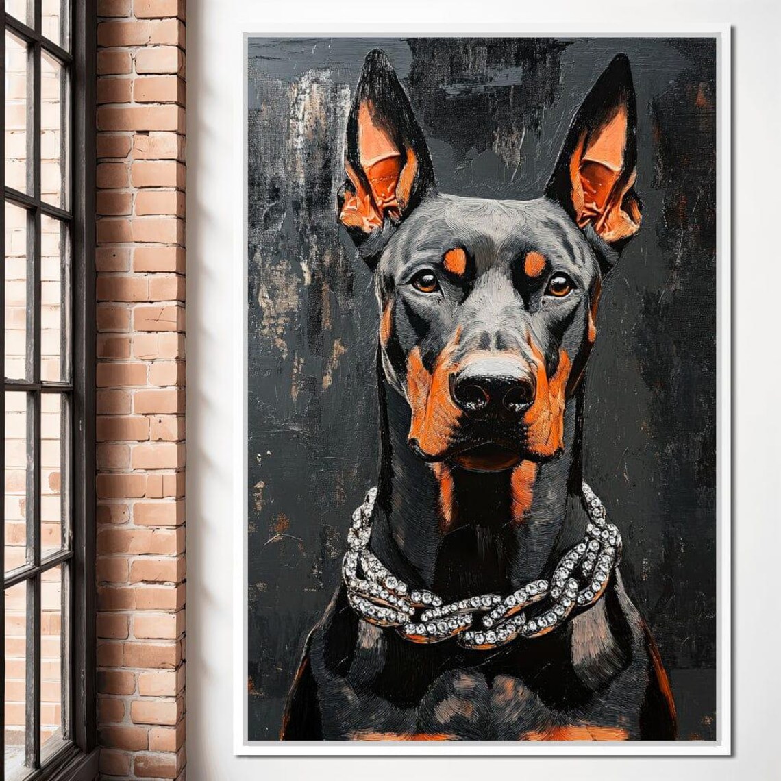 Doberman Pinscher With Chain Necklace Bold Black Dog Portrait Poster - Image 3