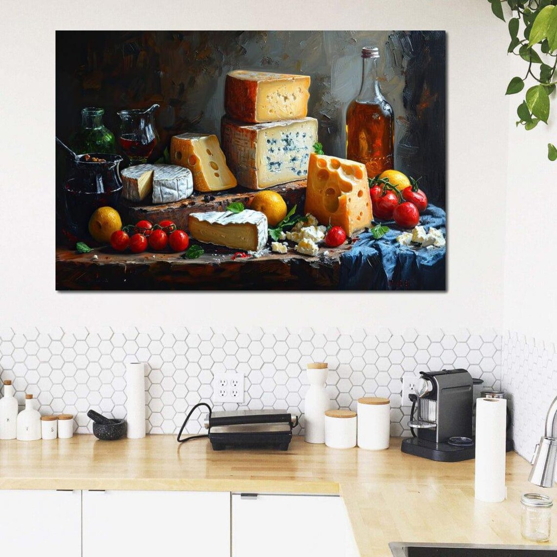 Rustic Cheese Board Wine Tomatoes Classic Still Life Kitchen Art Poster - Image 2