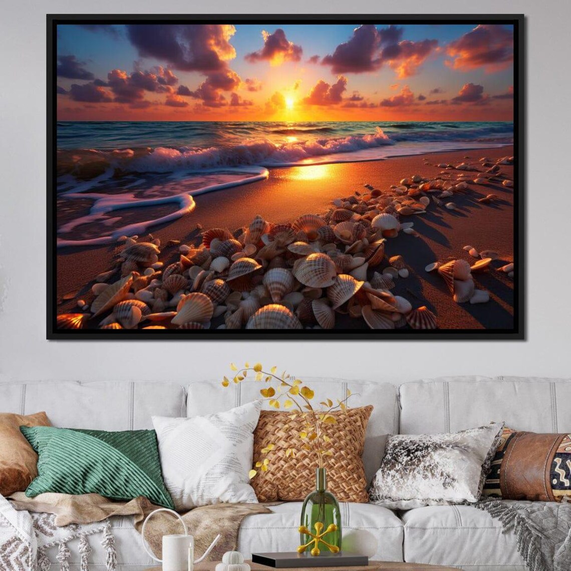 Sunset At The Seashell Shore Coastal Scene Beach Wall Art Ocean Sunset Tropical Decor Home Decor By Nichecanvas - Image 2