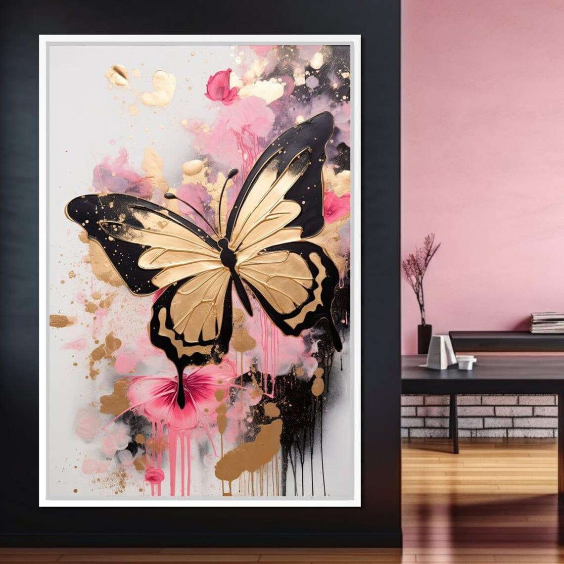 Dreamflight Pink Hues Gold Butterfly Abstract Floral Art Poster - Image 4