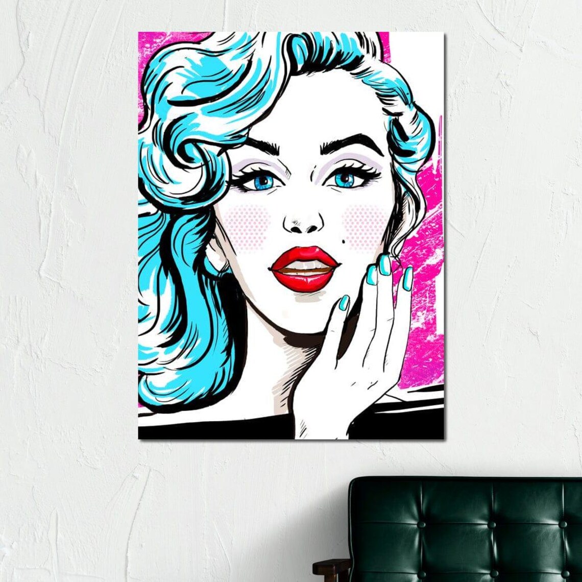 Pop Art Blonde Woman Turquoise Hair Pink Retro Comic Style Poster - Image 4