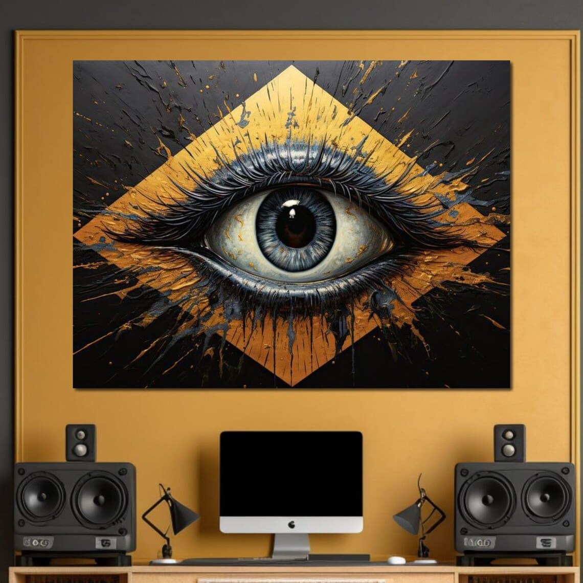 Mystic Eye Golden Diamond Abstract Black Gold Eye Art Wall Poster - Image 3