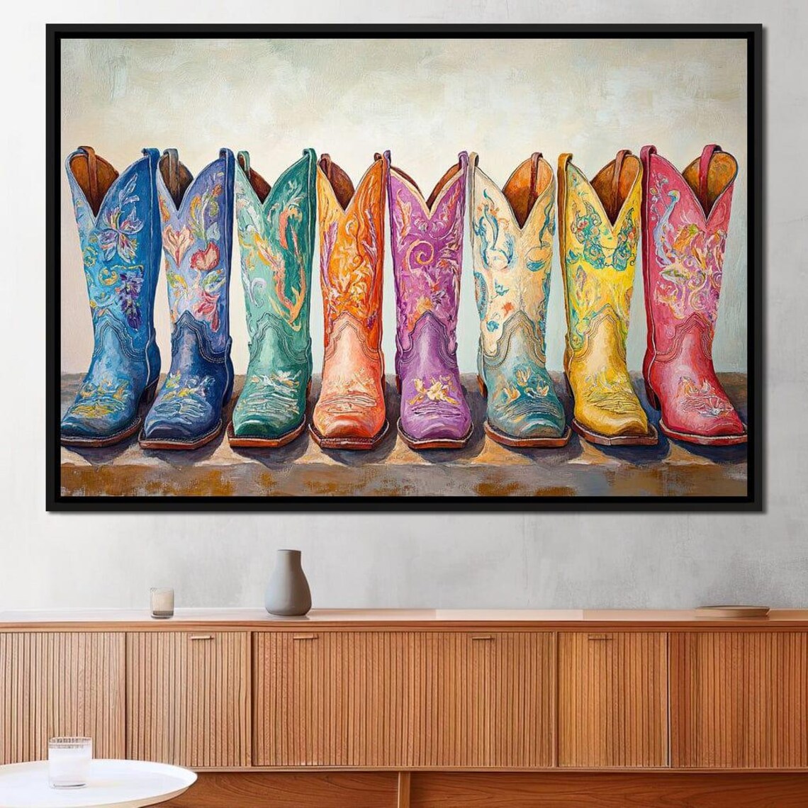Western Boot Parade, Colorful Rustic Texas Art Print - Image 4