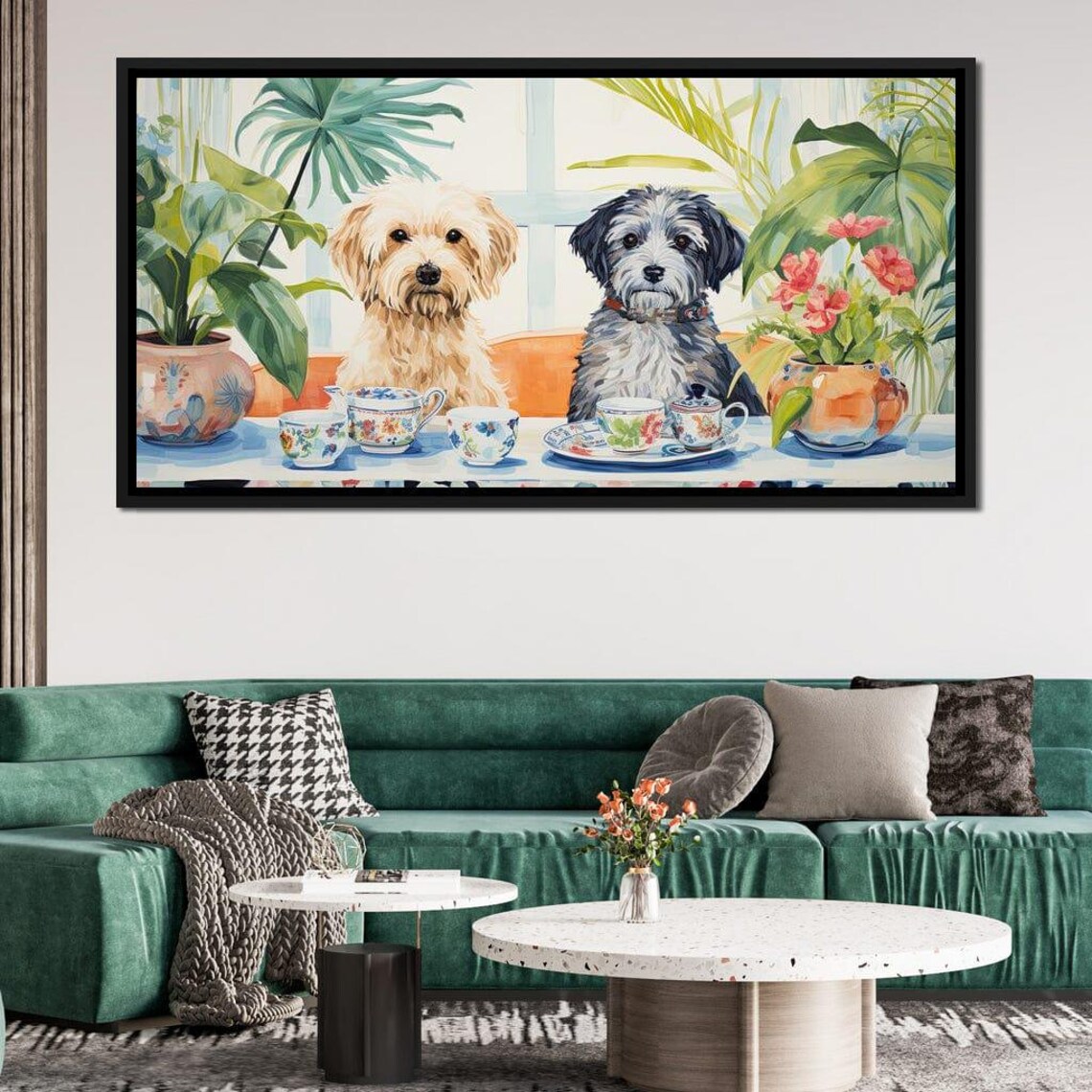 Two Shaggy Dogs Teatime Watercolor Cute Pets Whimsical Wall Poster - Image 4