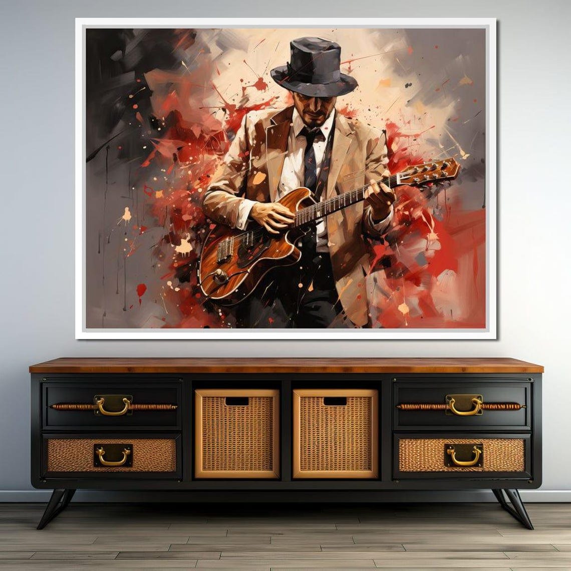 Jazz Guitarist Fedora Suit Electric Guitar Abstract Music Wall Art - Image 4
