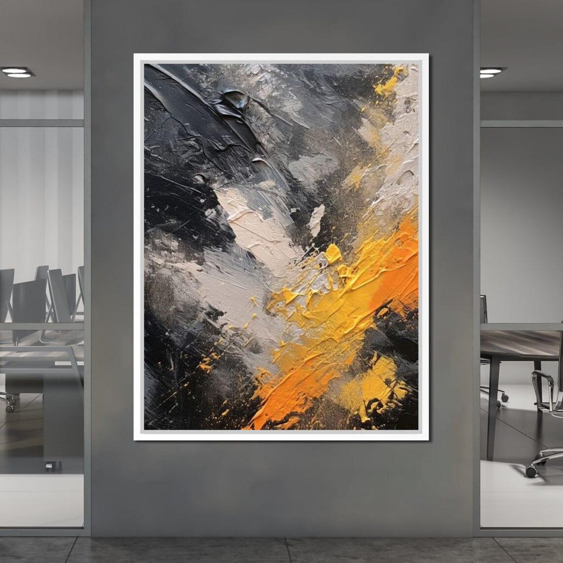 Black Gray and Gold Textured Abstract Oil Painting Modern Wall Art
