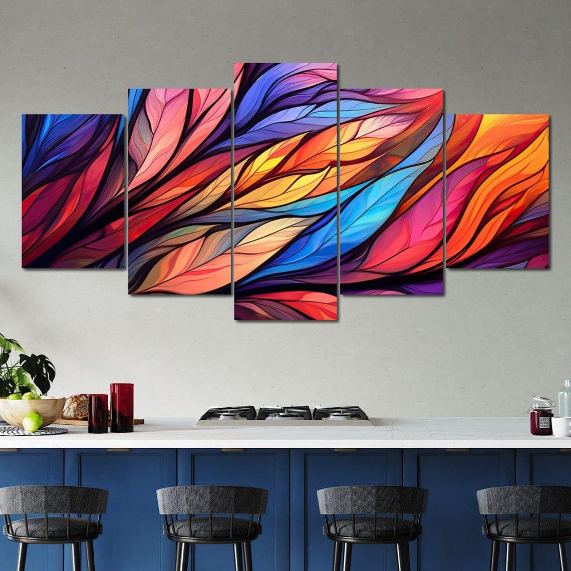 Fiery Feather Abstract Swirl Magenta Five Panel Wall Art Poster