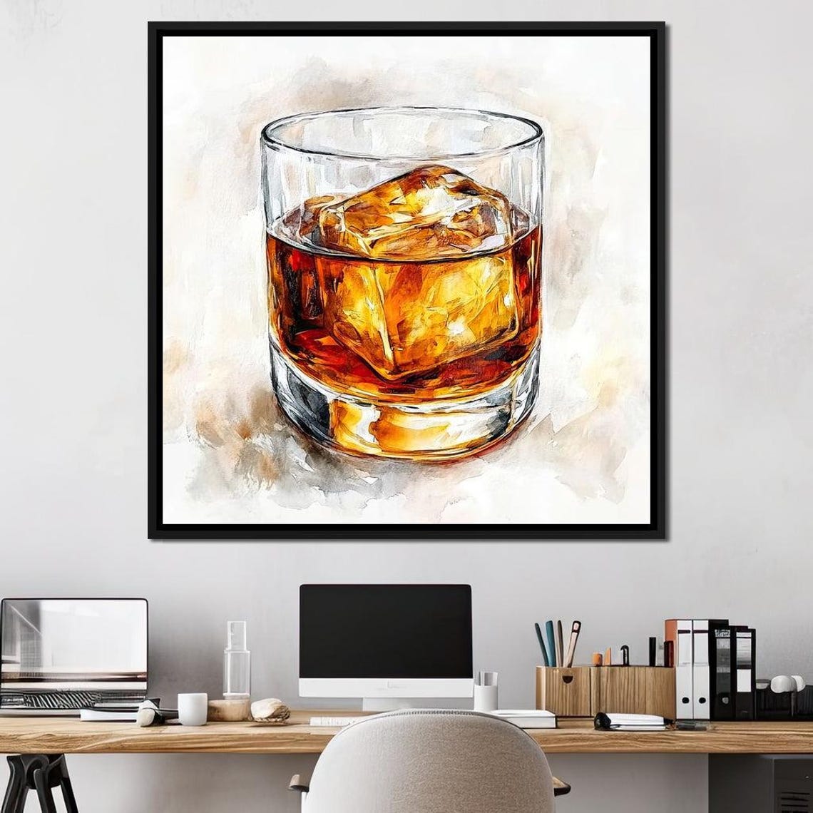 Whiskey Glass Watercolor On The Rocks Bourbon Bar Wall Art Print - Image 2