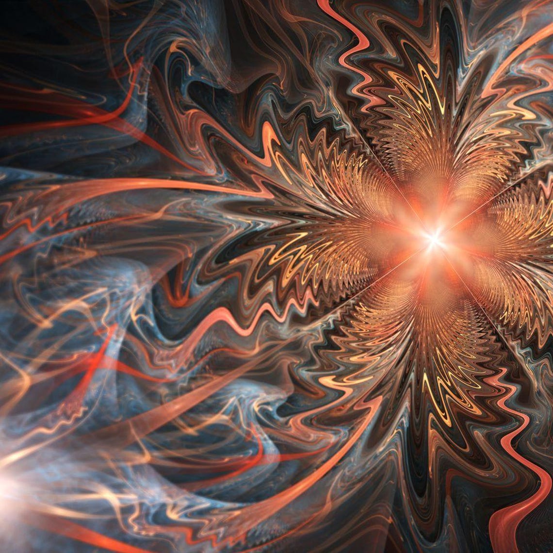 Orange Fractal Flower Five Panel Abstract Blazing Fire Wall Art Poster - Image 2