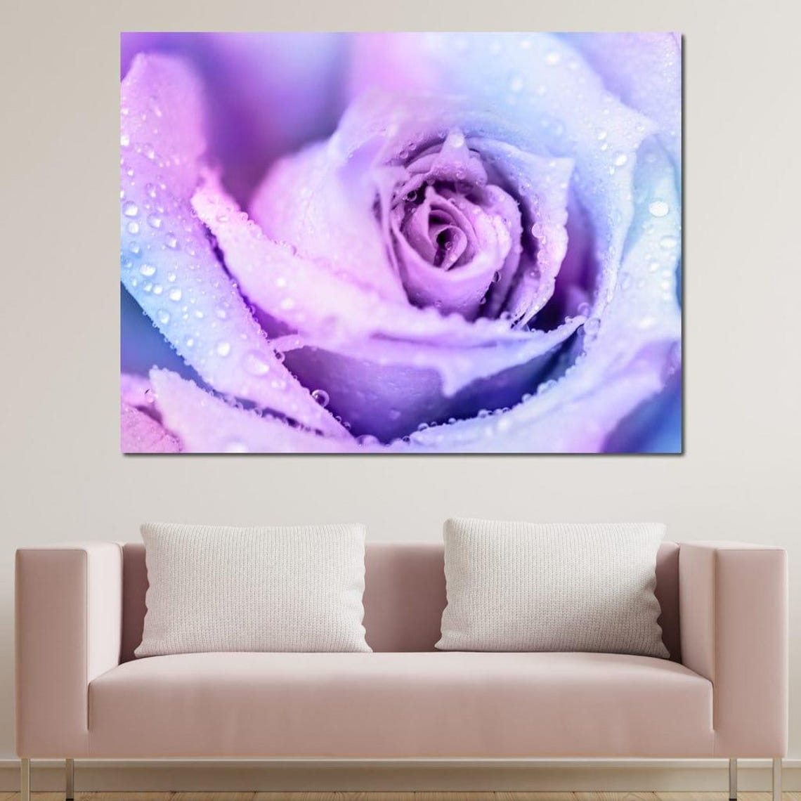 Pink Purple Rose Macro Photography Water Droplets Pastel Wall Art - Image 3
