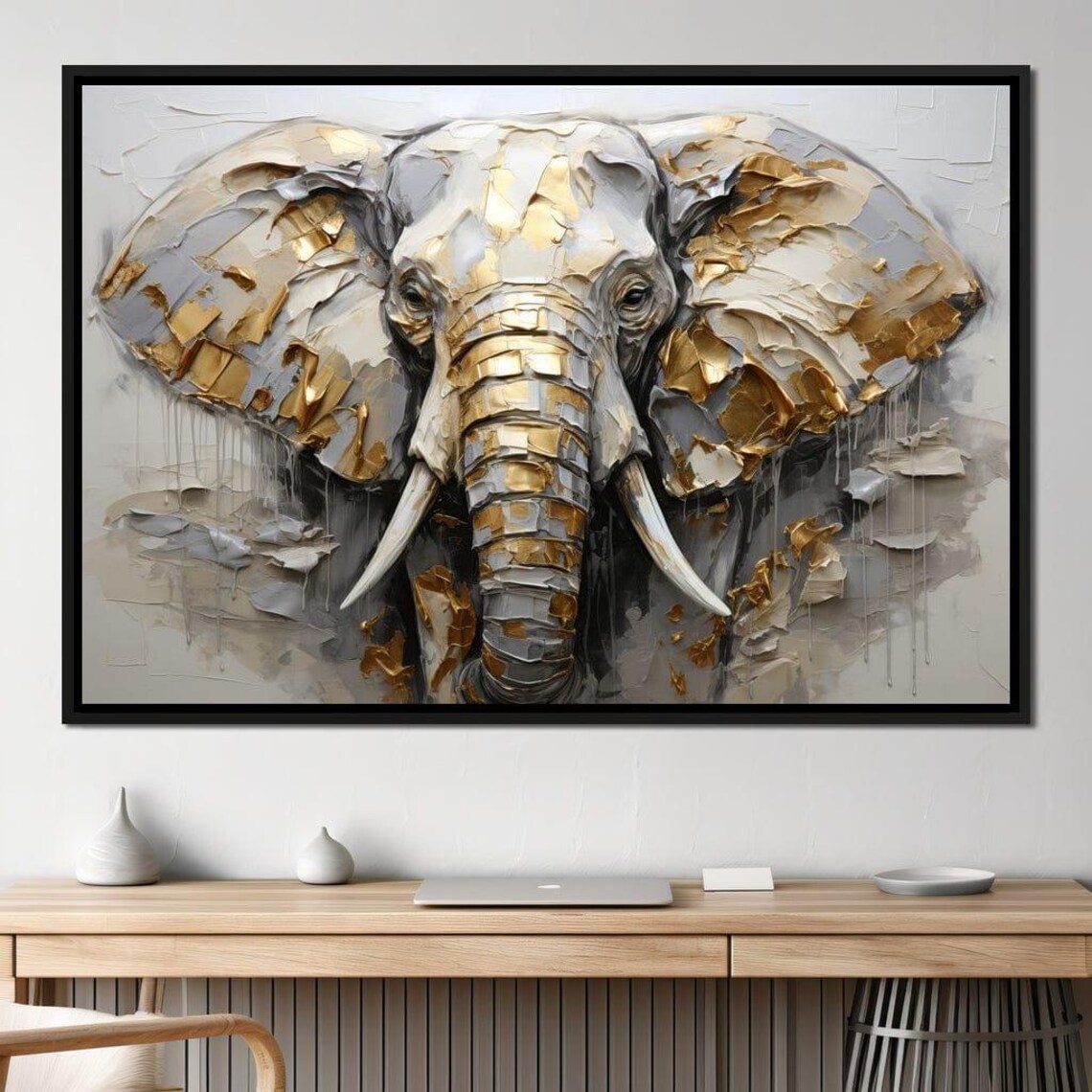 Silver and Gold Elephant Portrait, Modern Safari Art Print