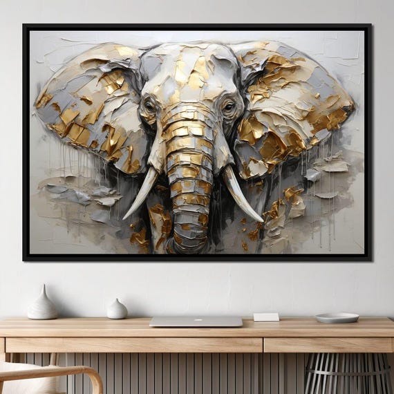 Silver and Gold Elephant Portrait, Modern Safari Art Print