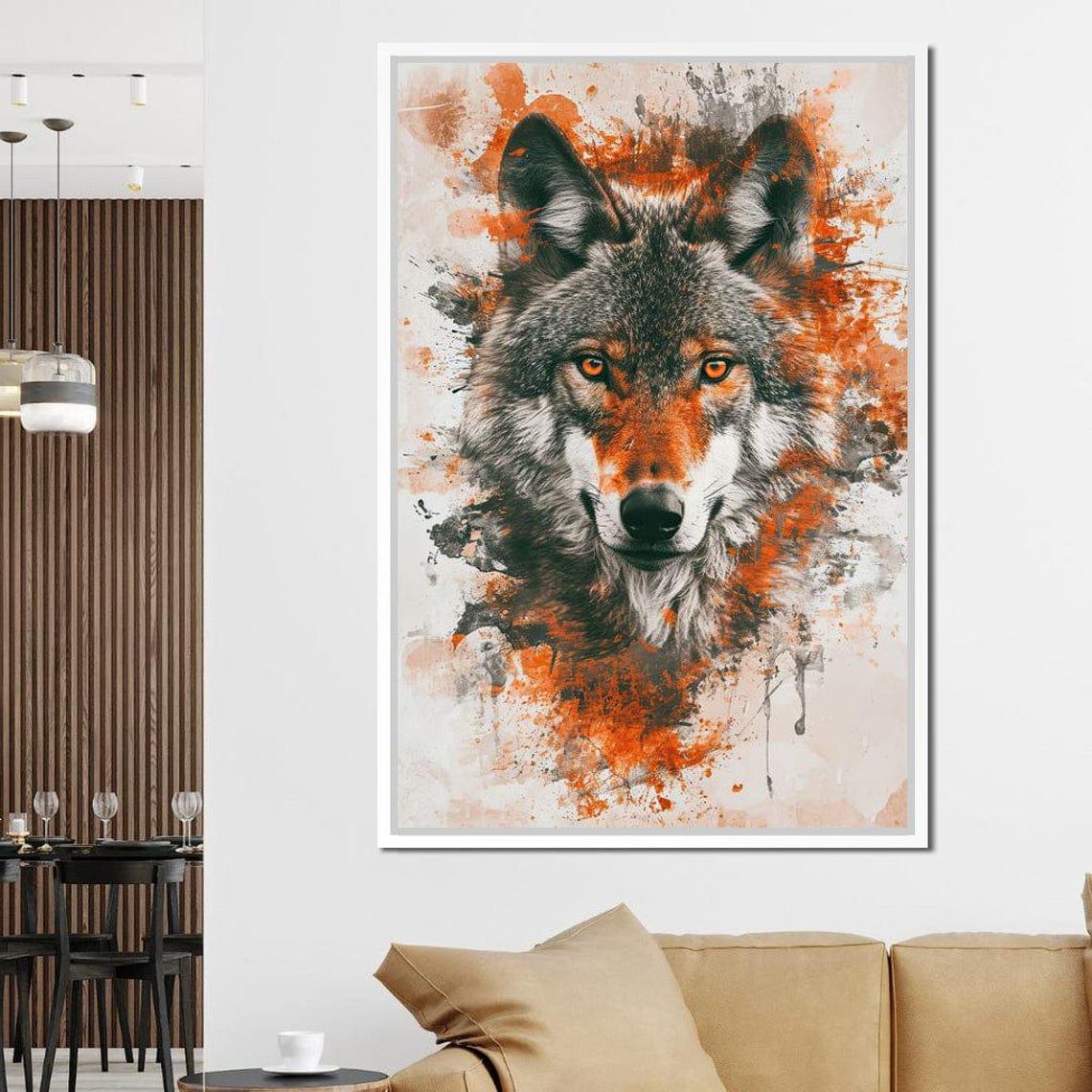 Wolf Gaze Majestic Portrait Orange Splatter Wildlife Art Poster - Image 3