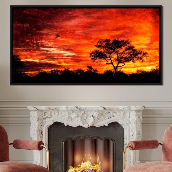 Breathtaking Sunset African Landscape Wall Art Sunset Decor Vibrant Colors Evening Sky Warm Tones Tree Silhouette By Nichecanvas