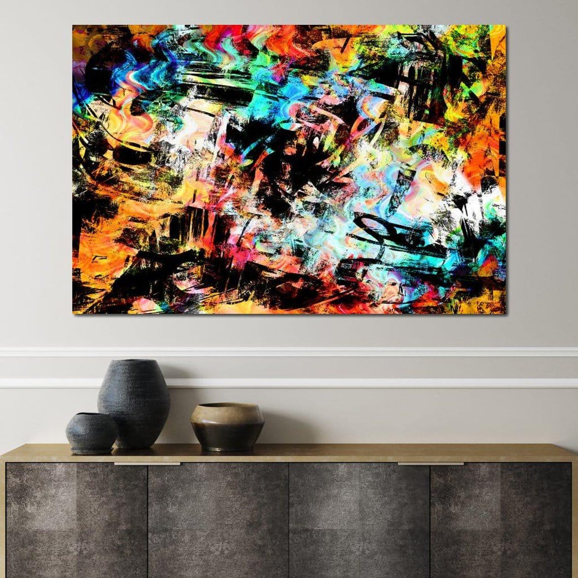 Multicolor Graffiti Brushstroke Chaos Framed Abstract Wall Art Poster - Image 3