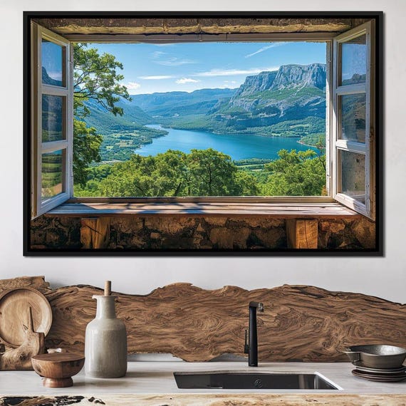 Window To Serene Vistas Mountain Lake Nature Inspired Relaxing Home Wall Art Peaceful Decor Calm Retreat Landscape By Nichecanvas
