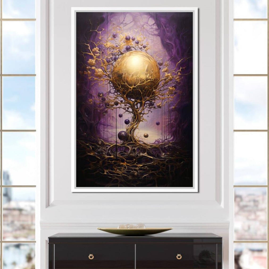 Golden Cosmic Tree Of Life Purple Nebula Mystical Abstract Wall Art - Image 2