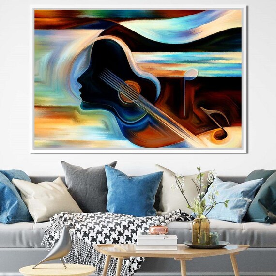 Musical Mind Guitar Silhouette Abstract Watercolor Psychedelic Art Poster